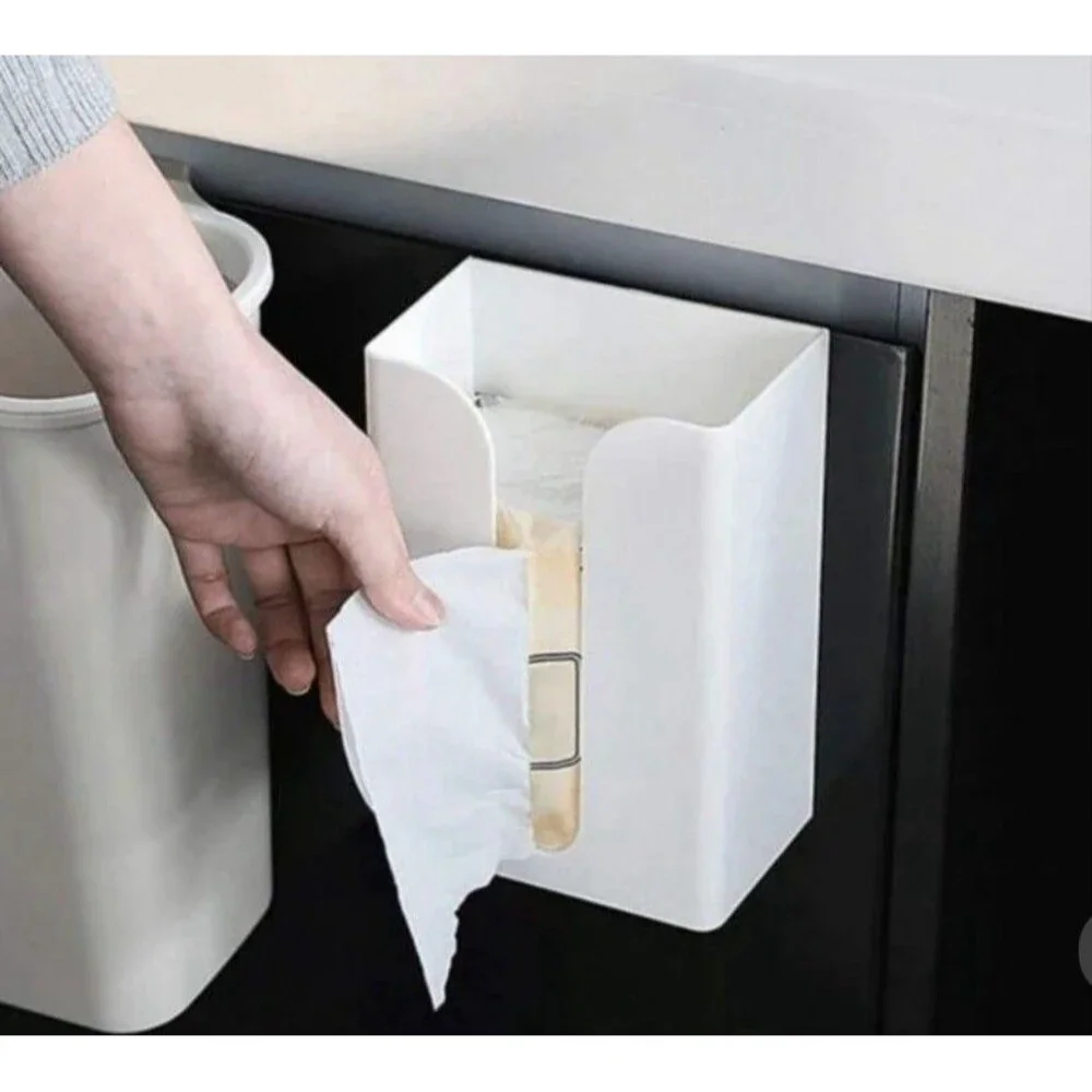 Wall Mounted Tissue Box Shelf Napkin Holder Garbage Bag Dispenser Organizer Home